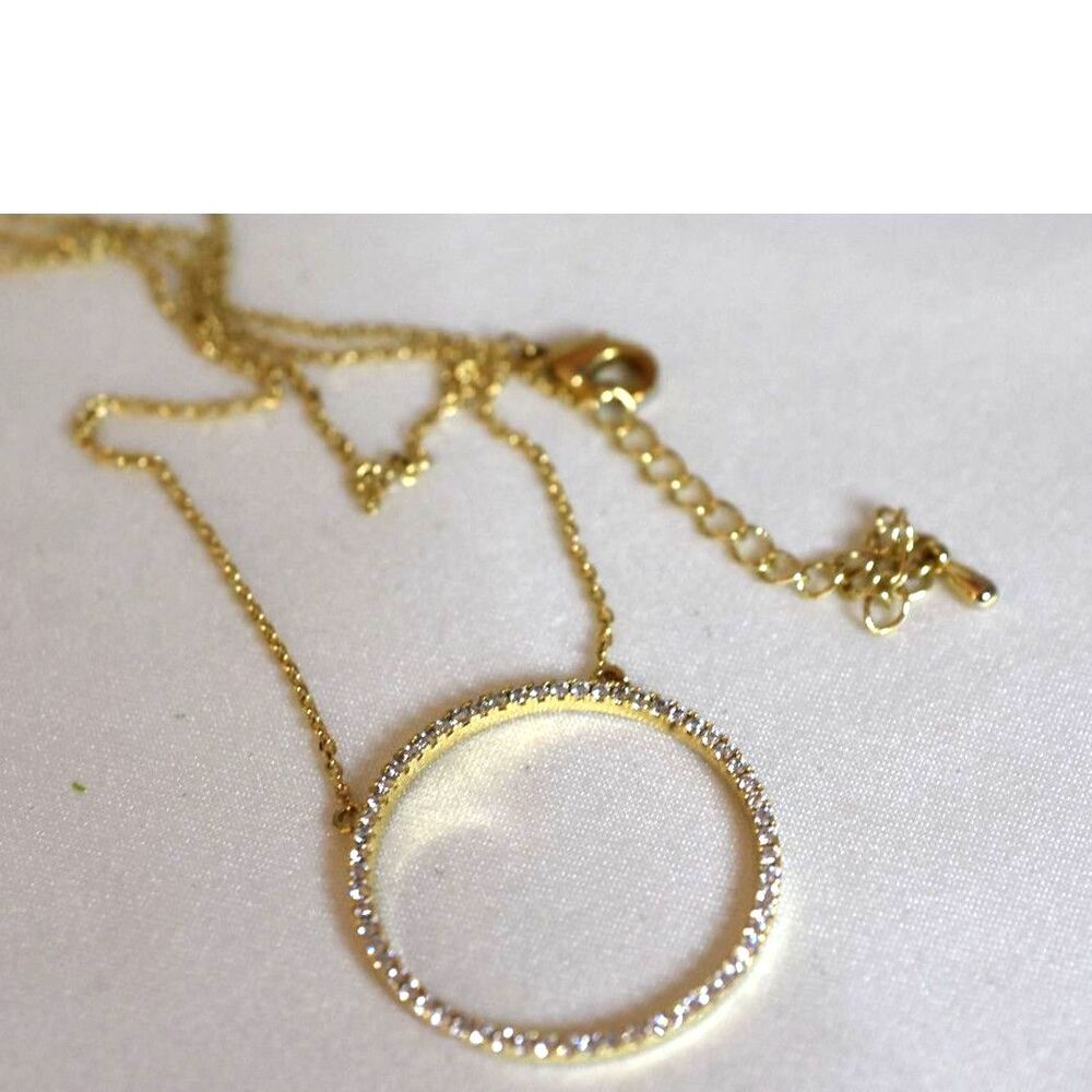 Enchanting Love Open Circle Crystal Accent Gold Tone 16" Glam Y2K Party Necklace